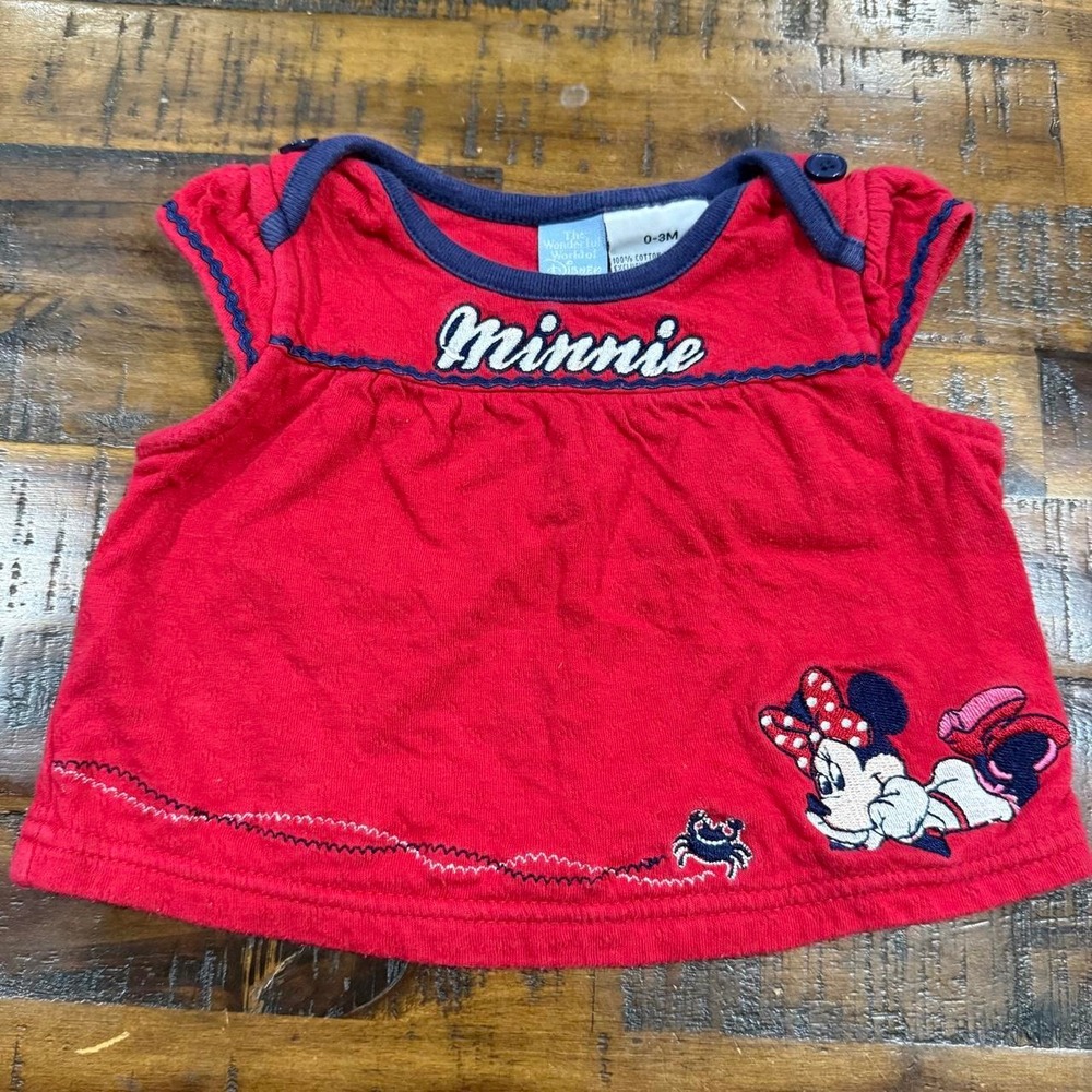 Vintage Disney Minnie Mouse Baby Top Red Y2K Embroidered 0-3M